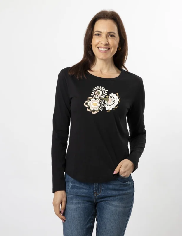 Stella & Gemma Long Sleeve T-Shirt - Black Folk Floral