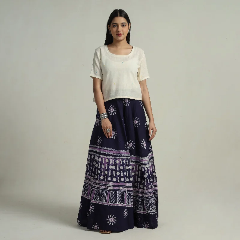 Purple - Hand Batik Printed Running Stitch Cotton Long Skirt 63