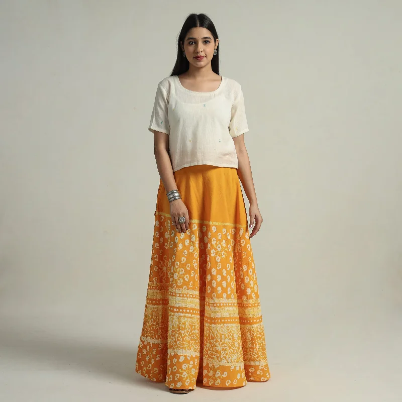 Yellow - Hand Batik Printed Running Stitch Cotton Long Skirt 105