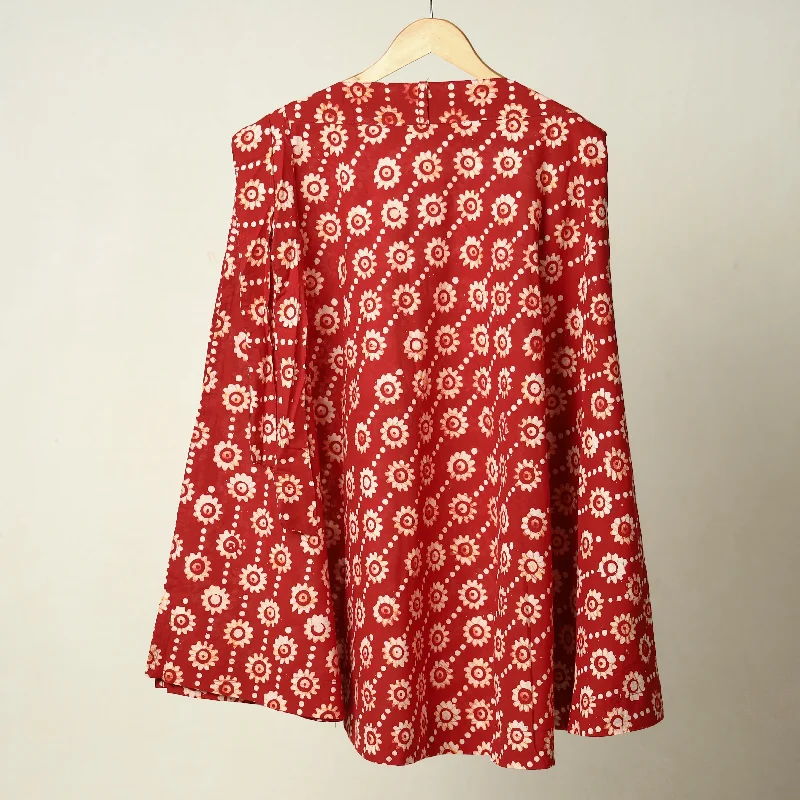 Red - Hand Batik Printed Cotton Wrap Around Skirt 117