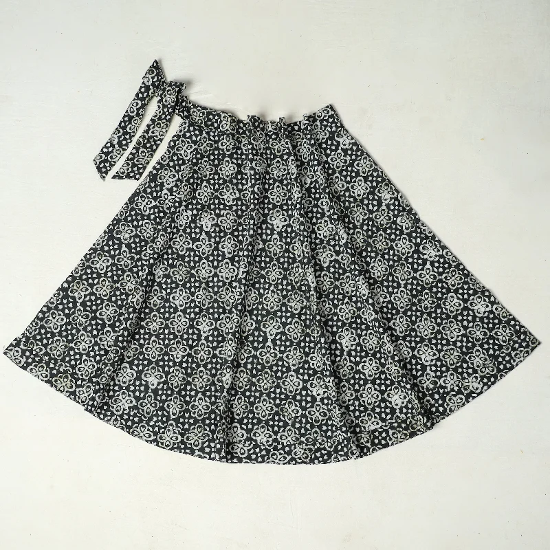 Black - Hand Batik Printed Cotton Wrap Around Skirt 119