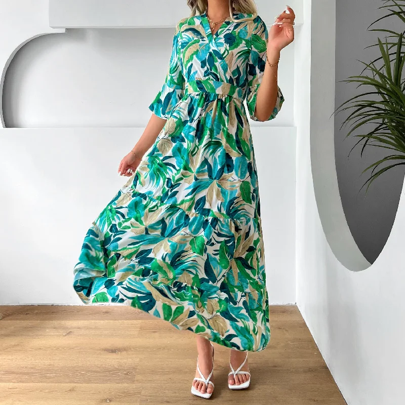 Bell Sleeve Floral Print Maxi Dress