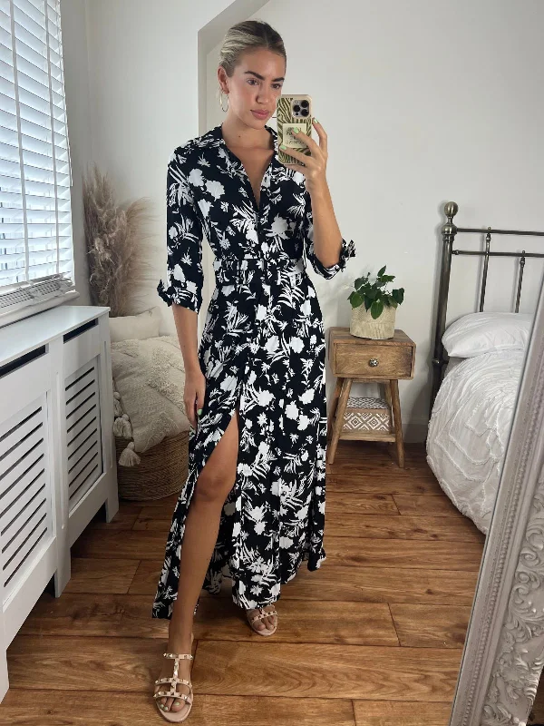 Daphne Belted Shirt Dress / Mono Floral