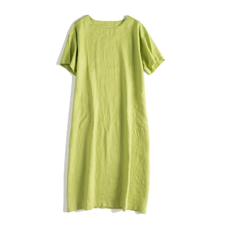 Women Casual Pure Color Linen Dresses For Summer