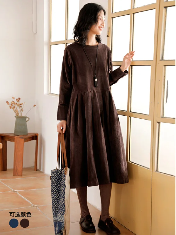 Women Lovely Corduroy A Line Dresses Q9916