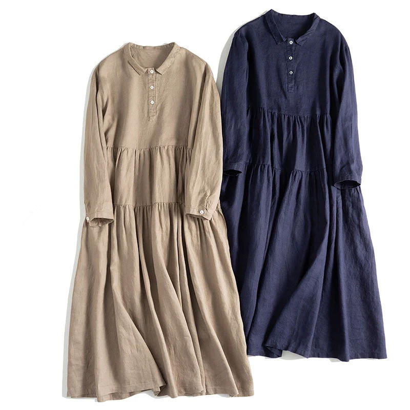 Women's Simple Linen Casual Long Sleeve Dress