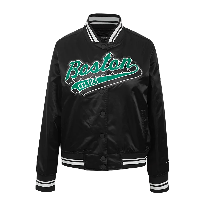 NBA BOSTON CELTICS SCRIPT TAIL WOMEN'S SATIN JACKET (BLACK)