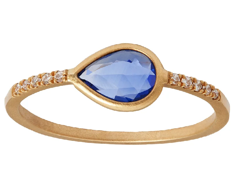 Exclusive Jewelry Sale Event – Shop Now 0.50ct Pear Sapphire & Yellow Gold Diamond Pavé Ring