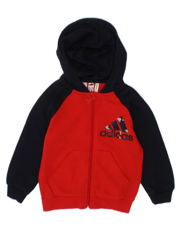 ADIDAS Baby Boys Graphic Zip Hoodie Sweater 18-24 Months Red Colourblock