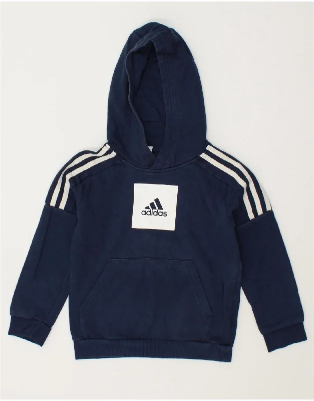 ADIDAS Boys Graphic Hoodie Jumper 7-8 Years Navy Blue Cotton