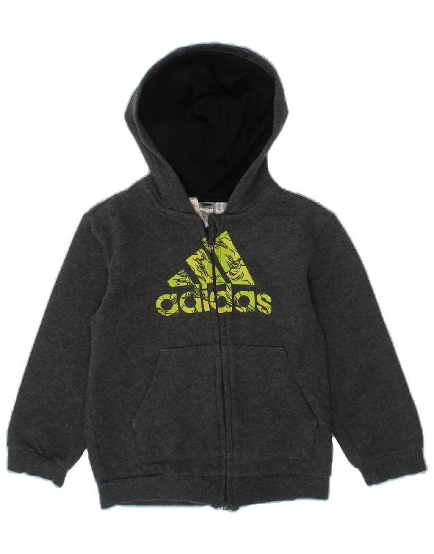 ADIDAS Boys Graphic Zip Hoodie Sweater 3-4 Years Grey Cotton