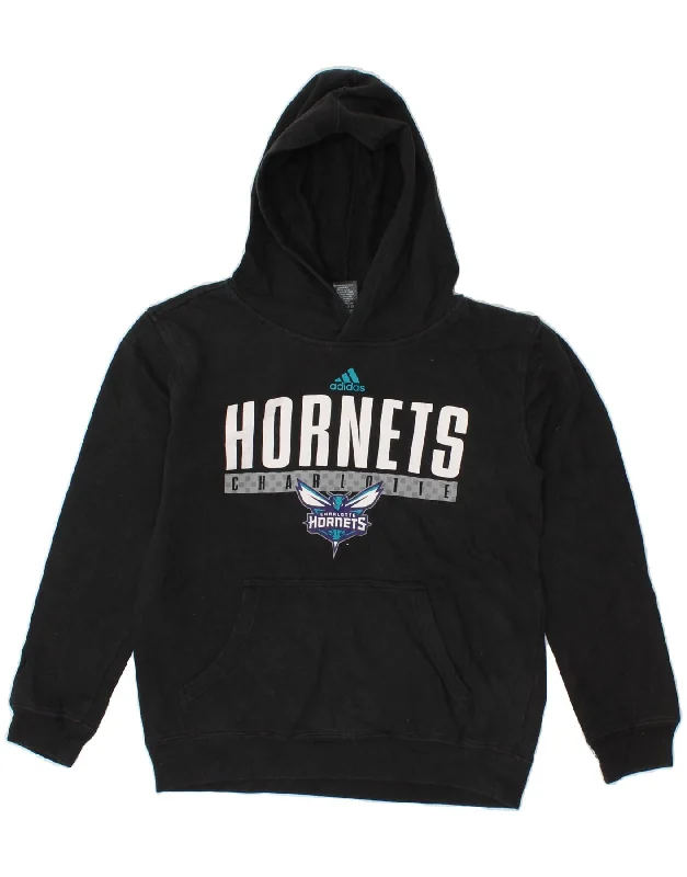 ADIDAS Boys Hornets Charlotte Hoodie Jumper 10-11 Years Medium  Black