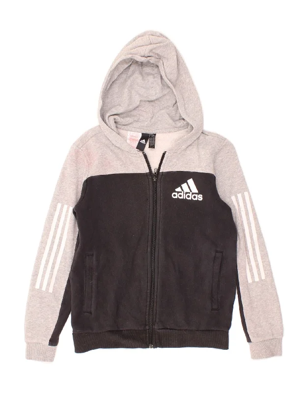 ADIDAS Boys Zip Hoodie Sweater 11-12 Years  Black Colourblock Cotton