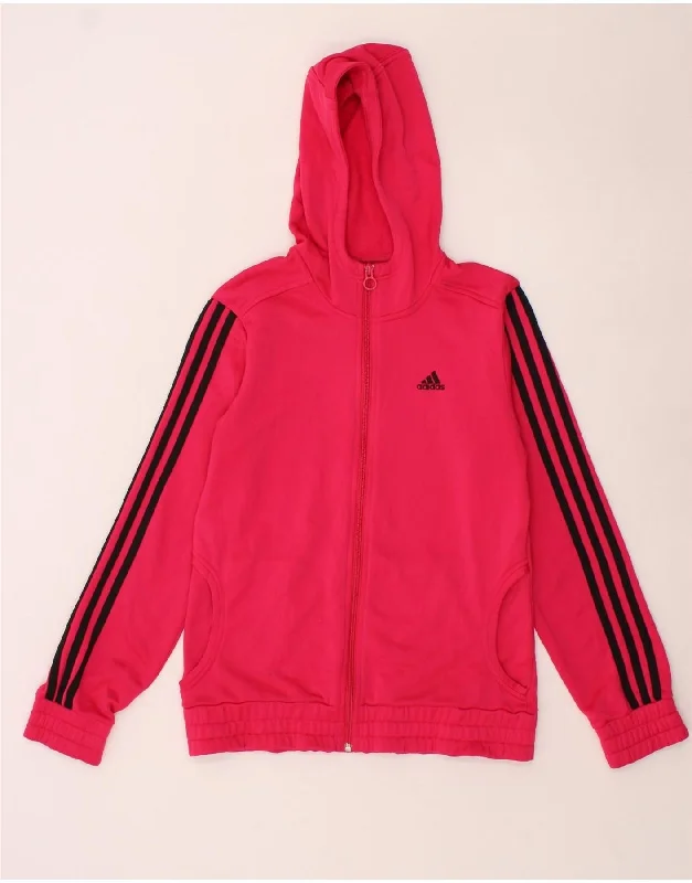 ADIDAS Girls Zip Hoodie Sweater 15-16 Years Pink Polyester