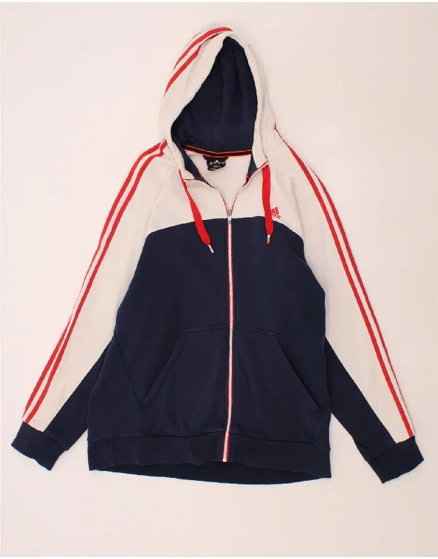 ADIDAS Mens Zip Hoodie Sweater XL Navy Blue Colourblock Cotton