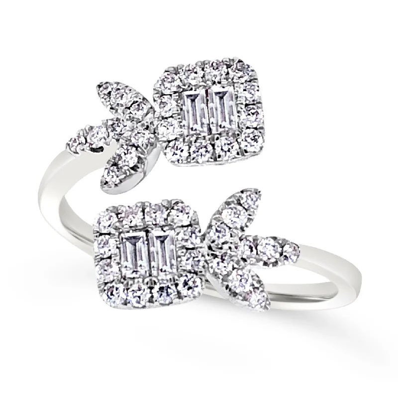 Bestselling Jewelry Now On Sale – Elevate Your Look Baguette and Round Diamond Open Bypass Design Ring