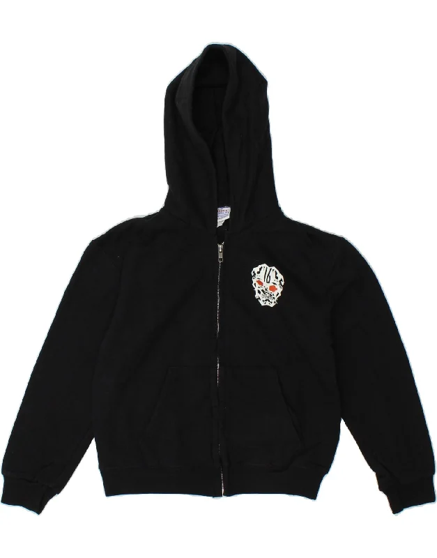 CHAMPION Boys Eco Graphic Zip Hoodie Sweater 7-8 Years Small Black Cotton