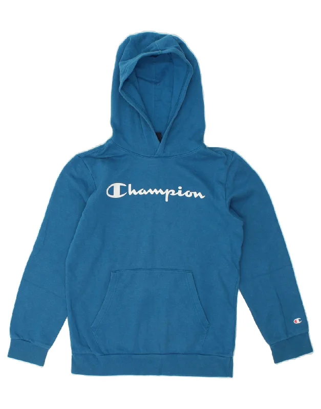 CHAMPION Boys Graphic Hoodie Jumper 11-12 Years Large  Blue Cotton