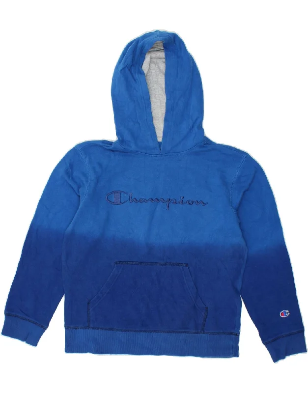 CHAMPION Boys Graphic Hoodie Jumper 9-10 Years Medium  Blue Tie Dye Cotton