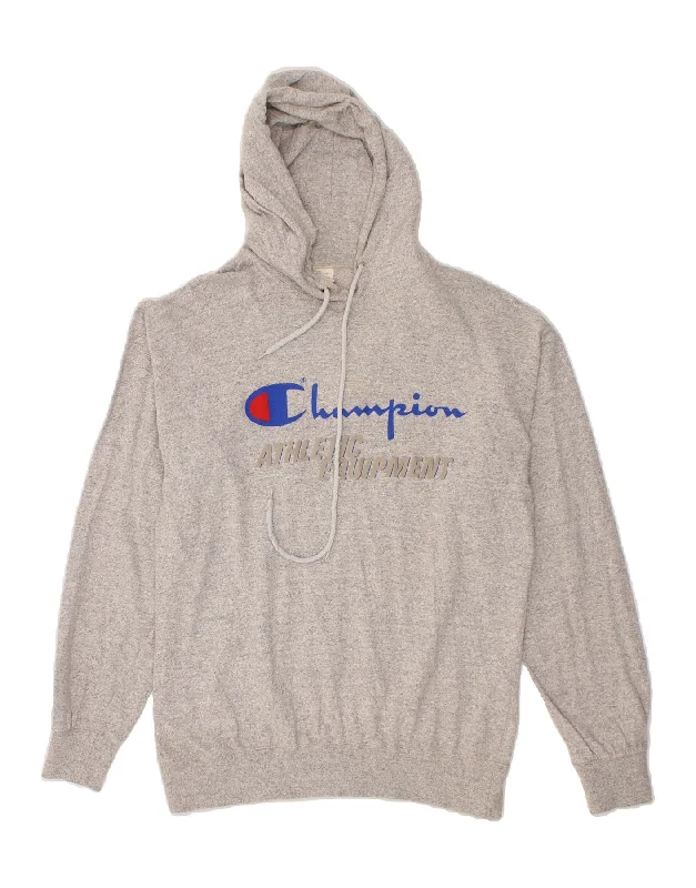 CHAMPION Mens Graphic Hoodie Jumper Large Grey Cotton