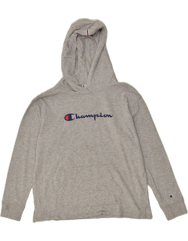 CHAMPION Mens Graphic Hoodie Jumper Medium Grey Cotton