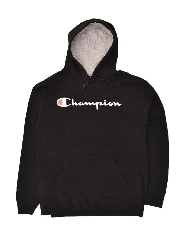 CHAMPION Mens Graphic Hoodie Jumper XL Black Cotton