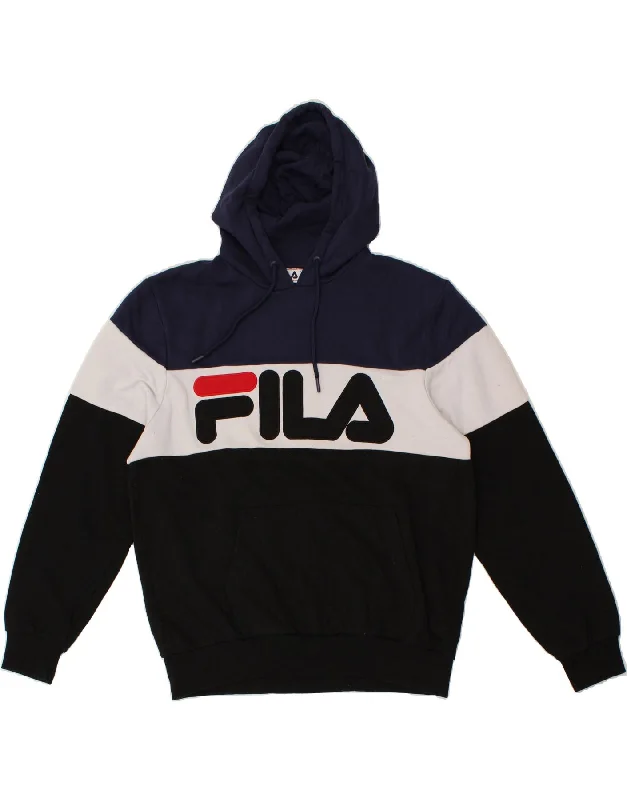 FILA Mens Graphic Hoodie Jumper Large Multicoloured Colourblock Cotton