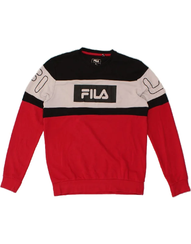 FILA Mens Graphic Sweatshirt Jumper Medium Red Colourblock Cotton