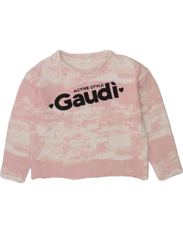 GAUDI Girls Graphic Sweatshirt Jumper 7-8 Years Pink Tie Dye Cotton