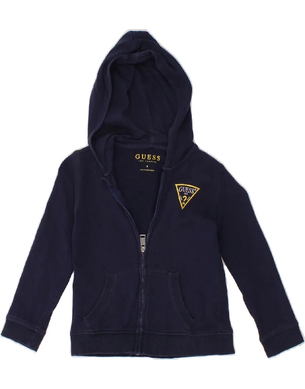 GUESS Boys Zip Hoodie Sweater 3-4 Years Navy Blue Cotton