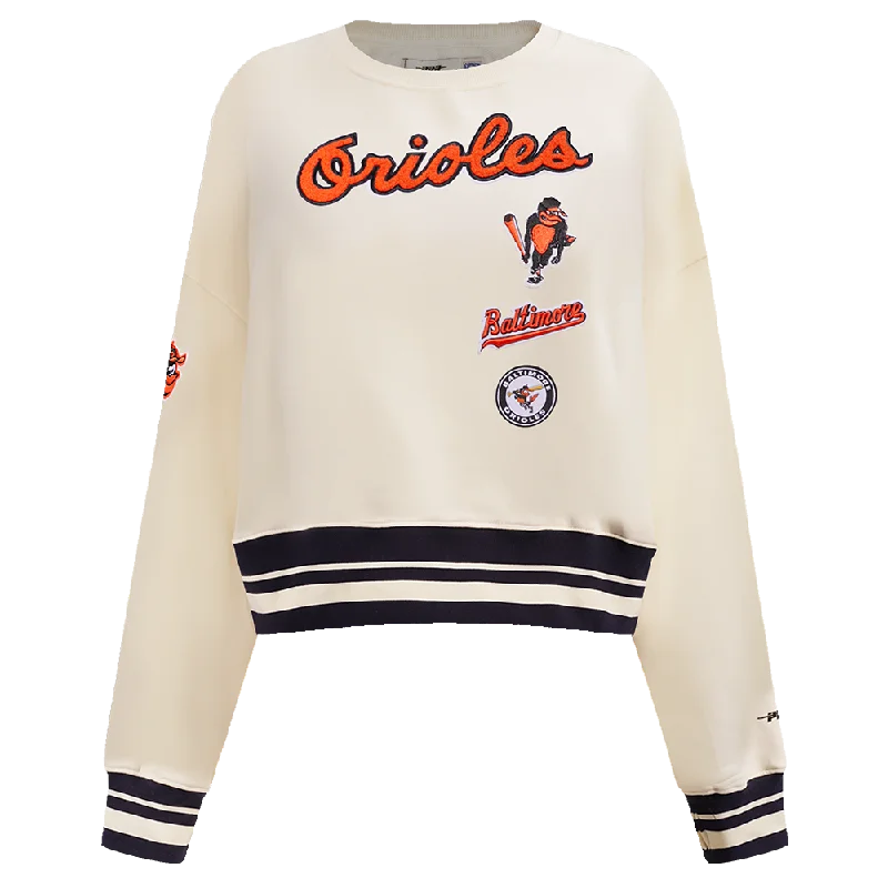 MLB BALTIMORE ORIOLES RETRO CLASSIC WOMEN'S RIB CREWNECK (EGGSHELL/ BLACK)