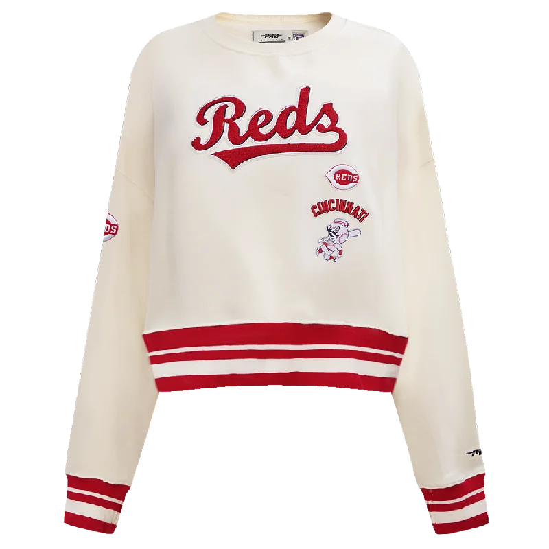 MLB CINCINNATI REDS RETRO CLASSIC WOMEN'S RIB CREWNECK (EGGSHELL/ RED)