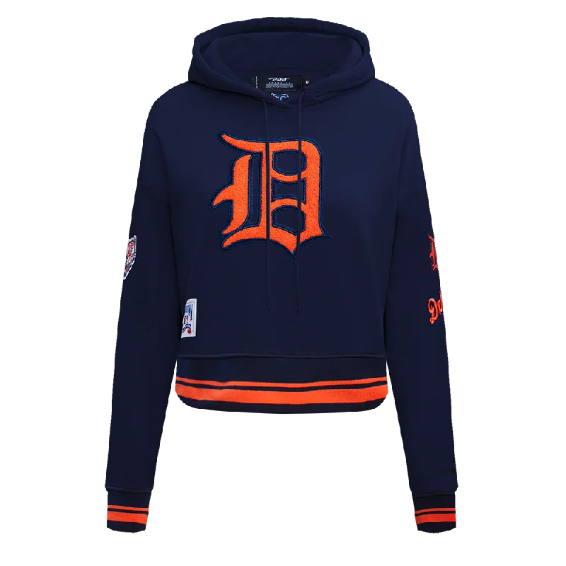 MLB DETROIT TIGERS RETRO CLASSIC WOMEN'S RIB CROPPED PO HOODIE (MIDNIGHT NAVY/ORANGE/ MIDNIGHT)