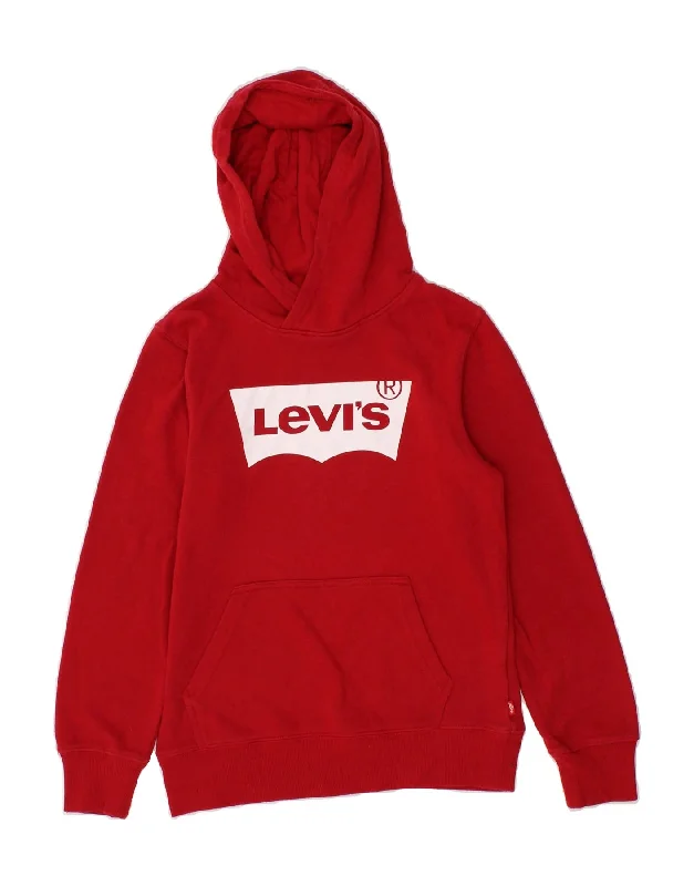 LEVI'S Boys Graphic Hoodie Jumper 11-12 Years Red Cotton