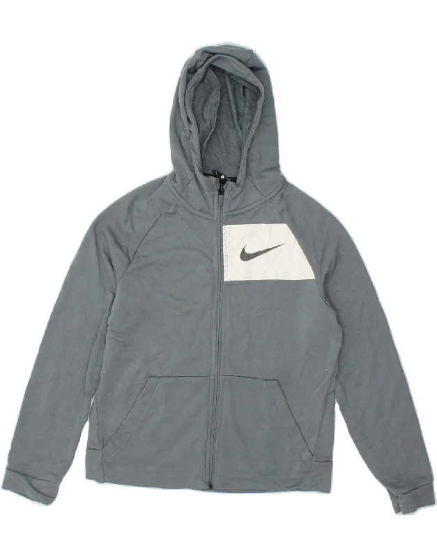 NIKE Boys Dri Fit Graphic Zip Hoodie Sweater 12-13 Years Large  Grey