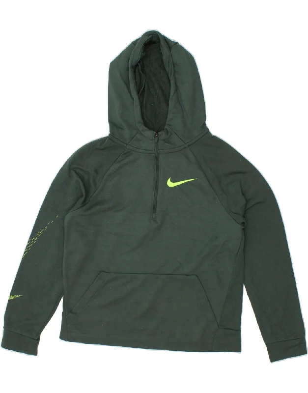 NIKE Girls Dri Fit Graphic 1/4 Zip Hoodie Jumper 12-13 Years Large Green