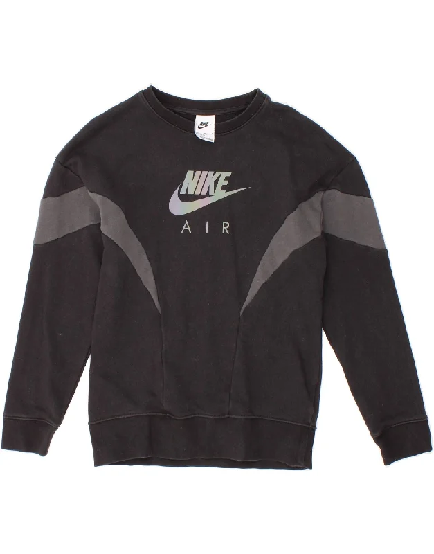 NIKE Girls Graphic Sweatshirt Jumper 10-11 Years Medium  Black Colourblock