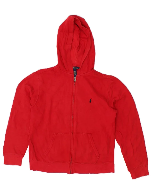 POLO RALPH LAUREN Boys Zip Hoodie Sweater 14-15 Years Large  Red Cotton