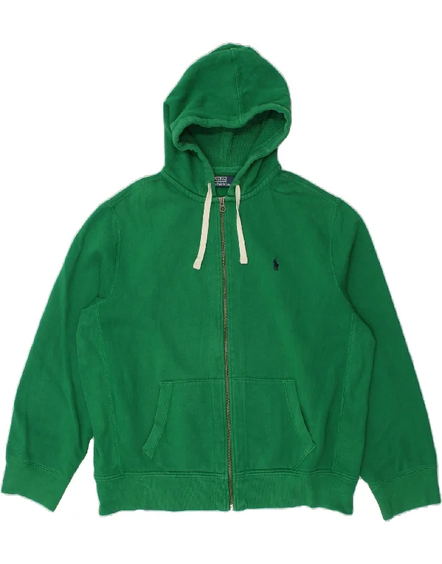 POLO RALPH LAUREN Mens Zip Hoodie Sweater 2XL Green Cotton