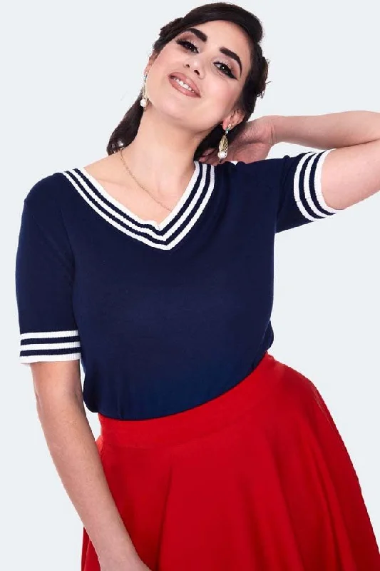 Stripe Neckline Short Sleeve Top