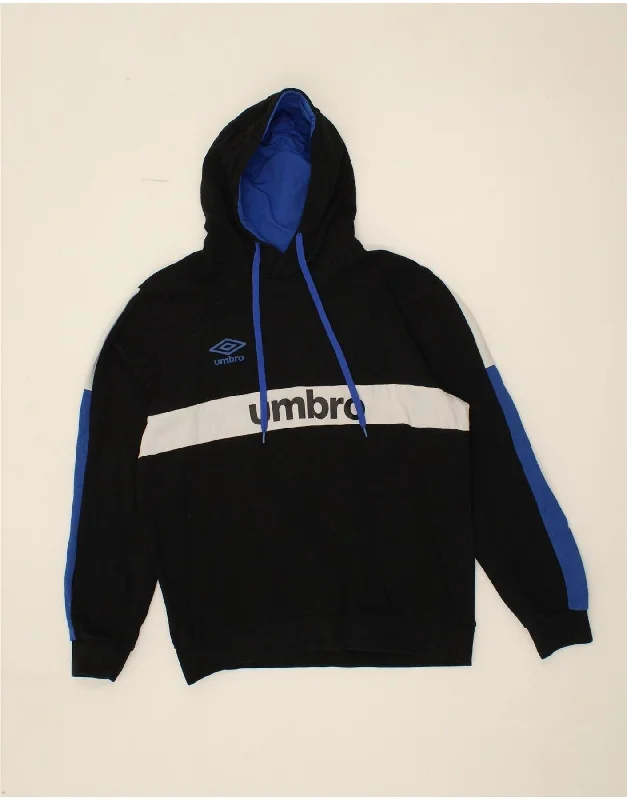 UMBRO Mens Graphic Hoodie Jumper Large Navy Blue Colourblock Cotton