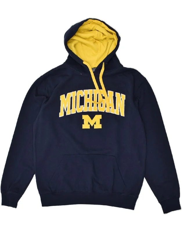 VINTAGE Mens Michigan Graphic Hoodie Jumper Medium Navy Blue Cotton