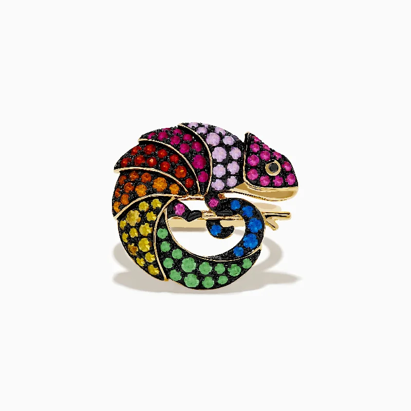 Chic And Stylish Jewelry At Exclusive Prices Watercolors 14K Yellow Gold Black Diamond Muliti Sapphire Chameleon Ring