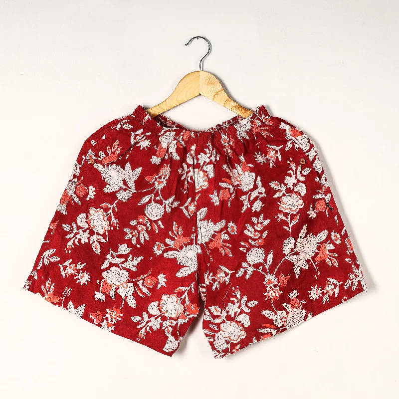 Red - Sanganeri Block Printed Cotton Unisex Boxer/Shorts