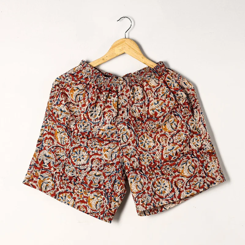 Red - Kalamkari Block Printed Cotton Unisex Boxer/Shorts