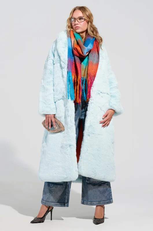 DAYANNE FAUX FUR TRENCH IN LIGHT BLUE