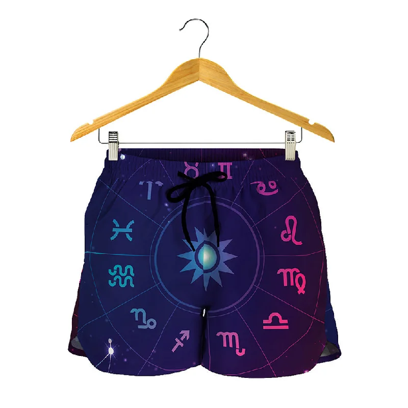 Zodiac Symbols Wheel Print Women's Shorts