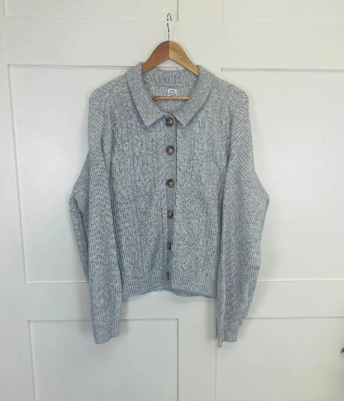 Grey Cable Contrast Cardigan