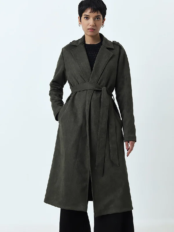 LOV Olive Suede Overcoat Women's Trendy Jacket