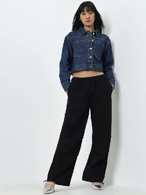 Nuon Black Wide Leg-Fit Mid-Rise Parachute Pants